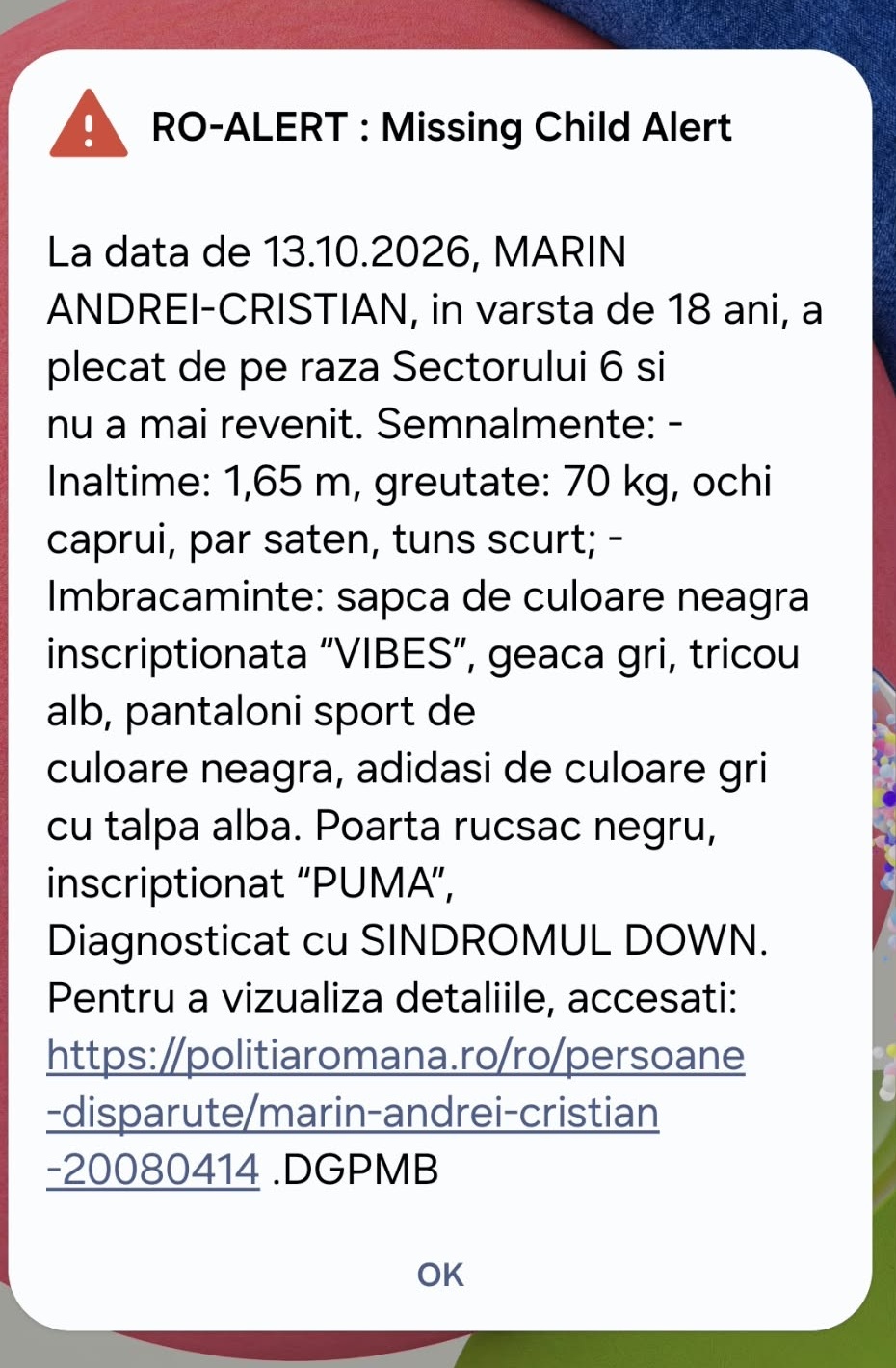 Băiat de 18 ani cu sindrom Down, dispărut din Sectorul 6, cautat de poliție Băiat de 18 ani cu sindrom Down, dispărut din Sectorul 6, cautat de poliție